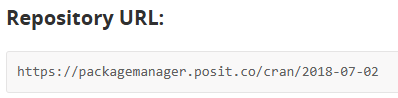 An image of the url generate by the Posit package manager website.