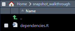 An image of a folder directory containing a single file called dependencies.R