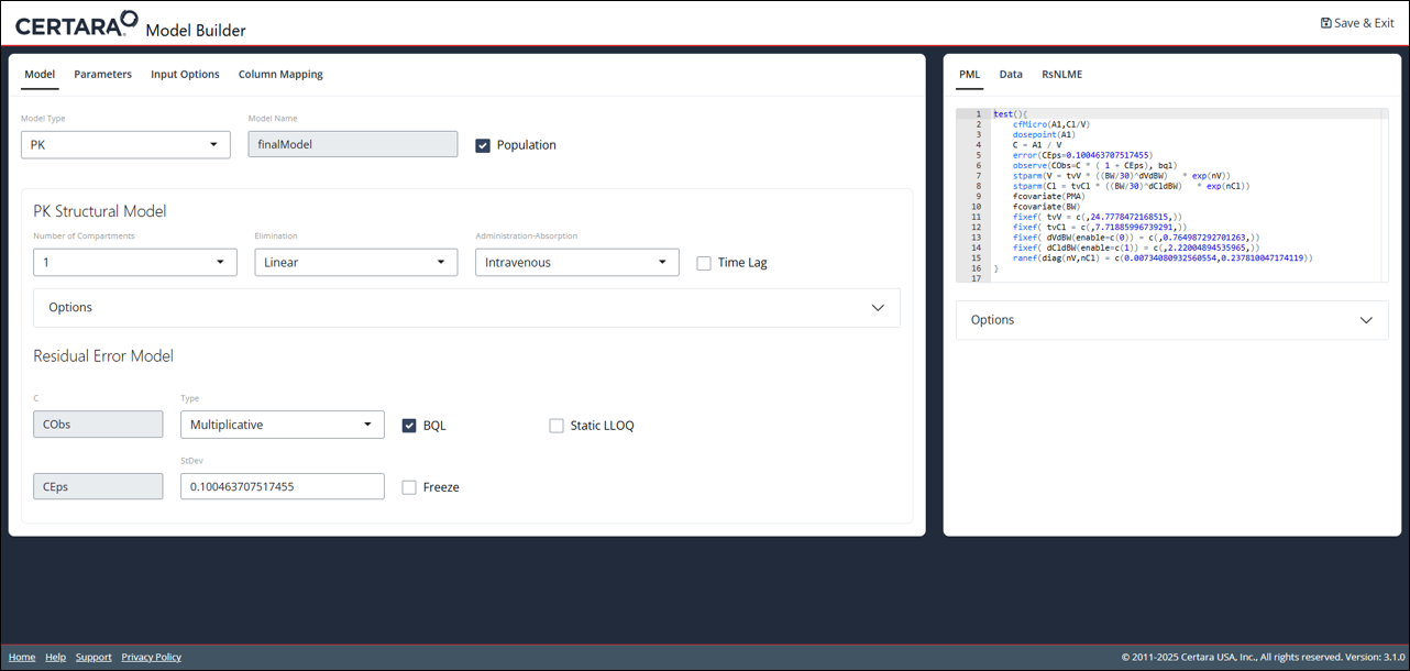 An image of the Shiny GUI after re-launching model builder.